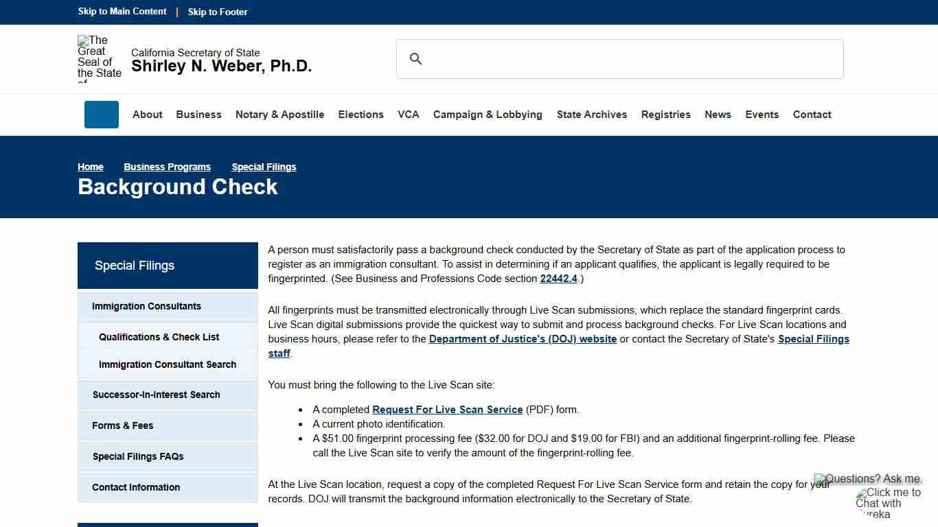 Background Check :: California Secretary of State